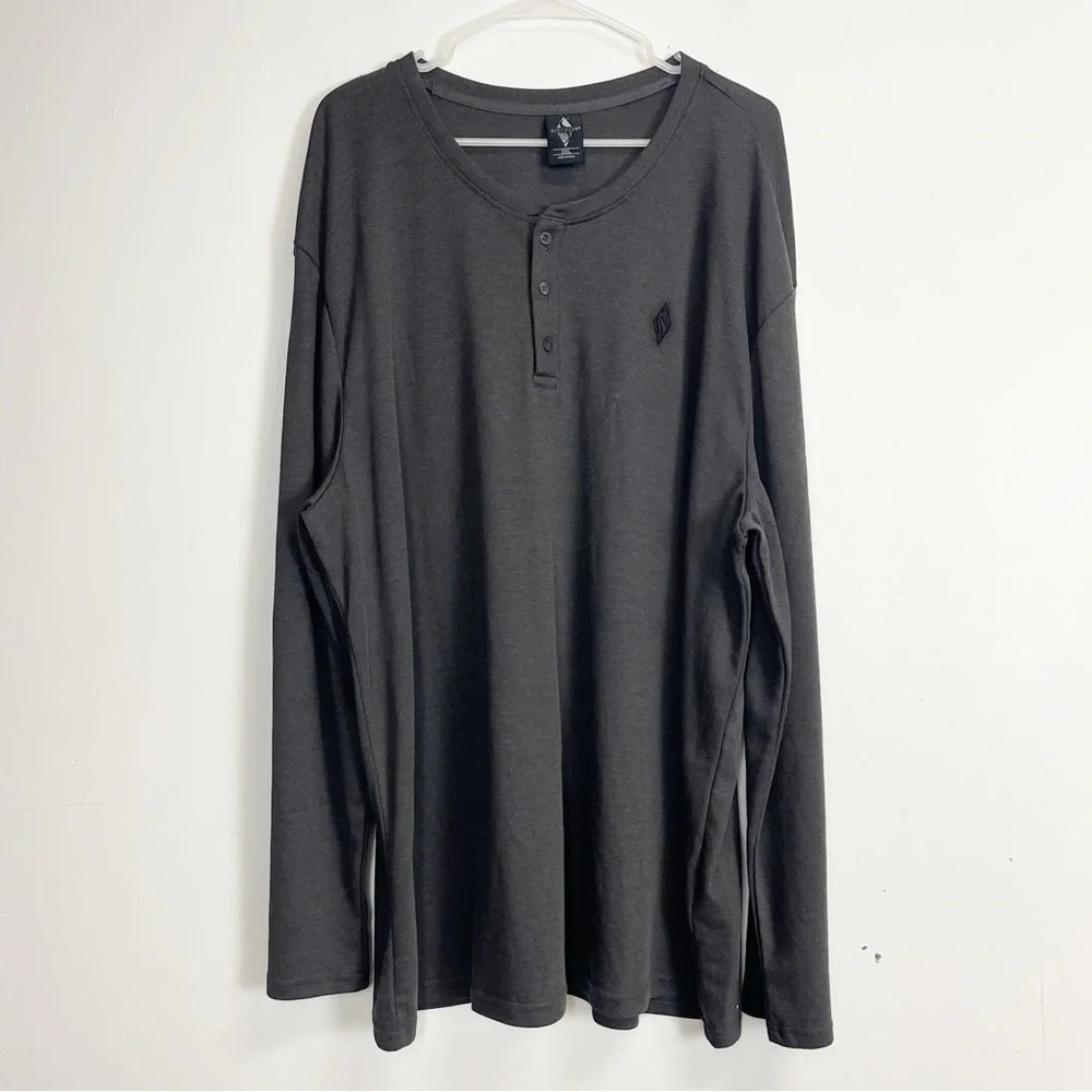 Skechers Shirt Mens Size 3XL Gray Long Sleeve Henley Cotton Blend